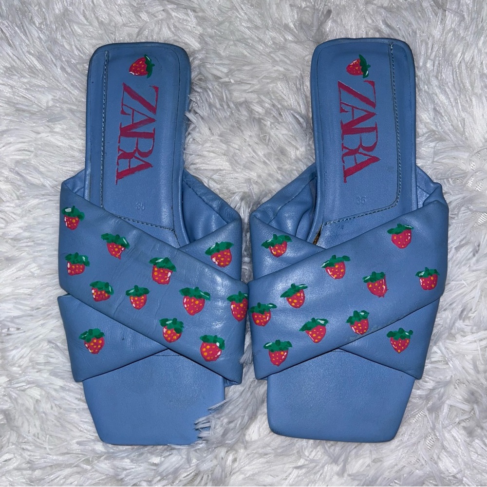 Blue Sandals Zara Sandals Custom strawberries Size 5